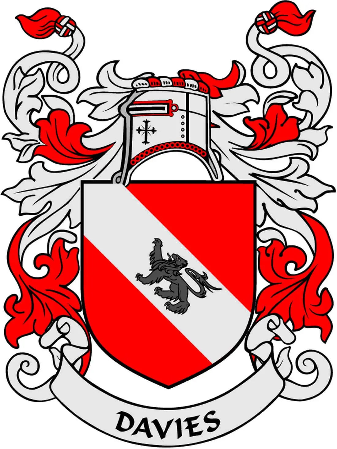 Davies family crest coat of arms magnet, red and white shield with black lion and “DAVIES”