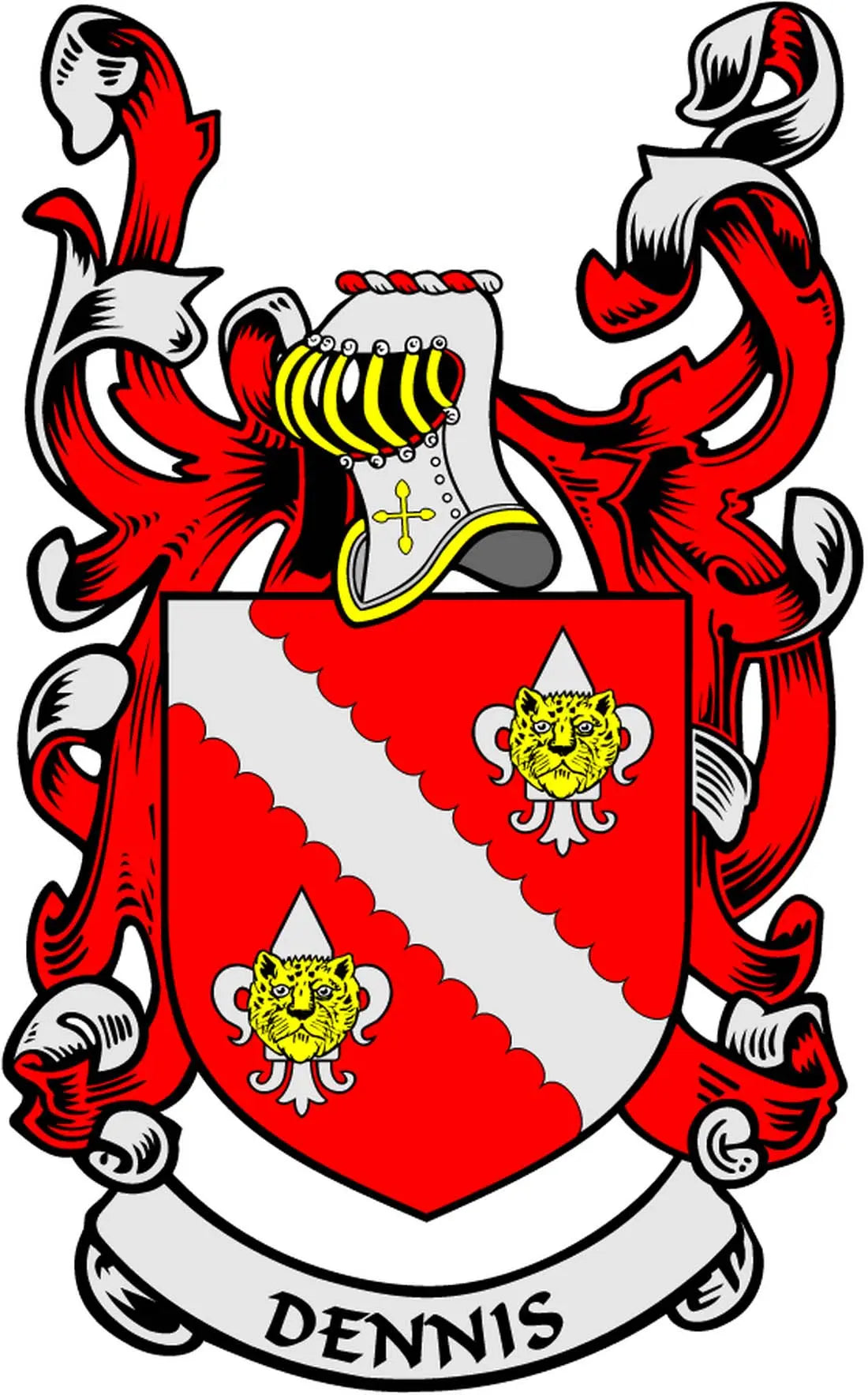 Family crest arms magnet with red and white shield design and yellow lion, 3-inch