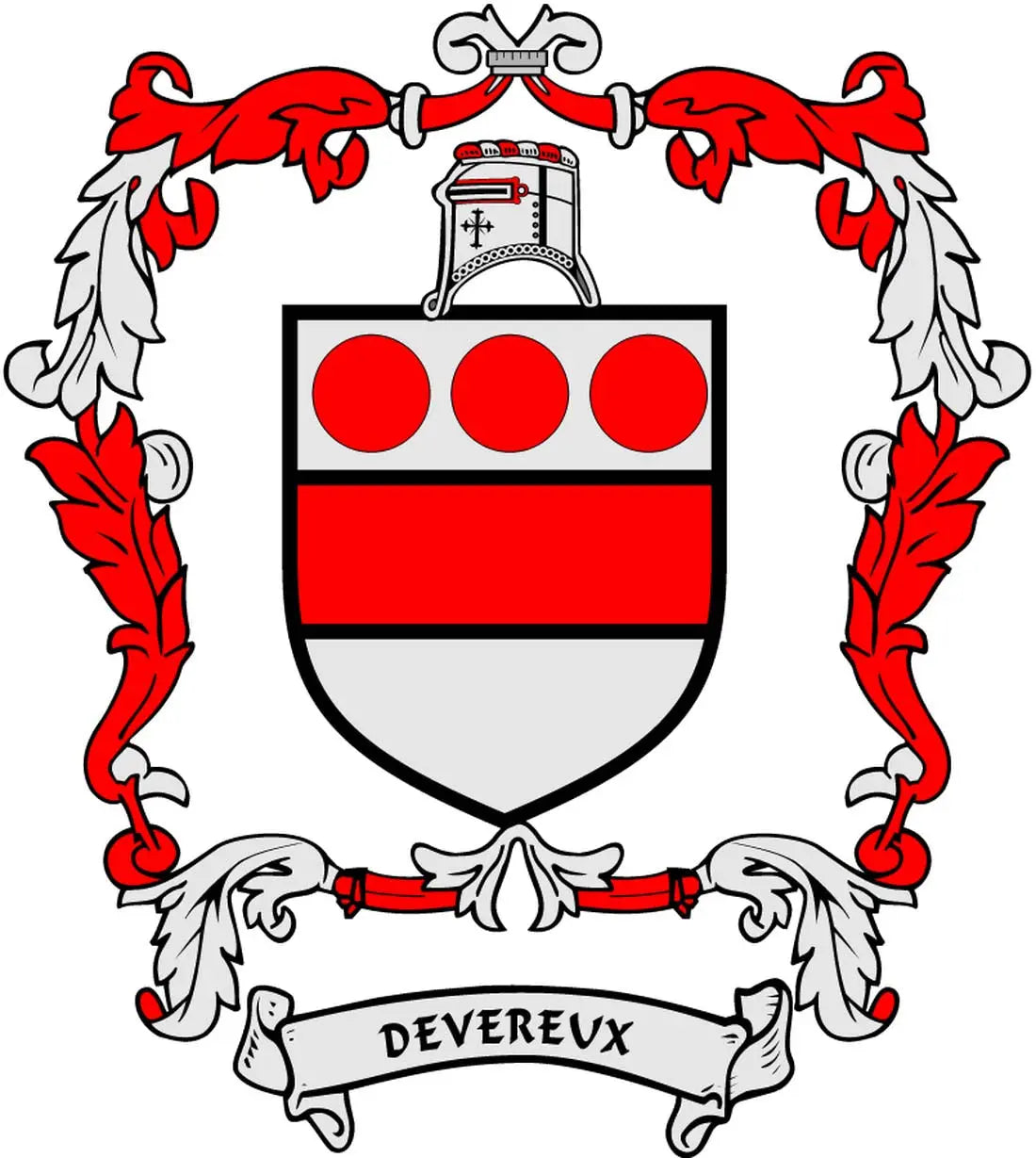 Devereux family crest coat arms magnet with red and white shield and DEVER E U X banner