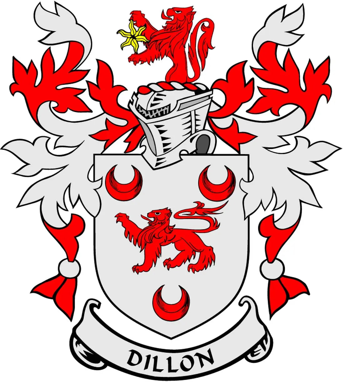 3-inch family crest magnet with lion shield, flames, and DILLON text.