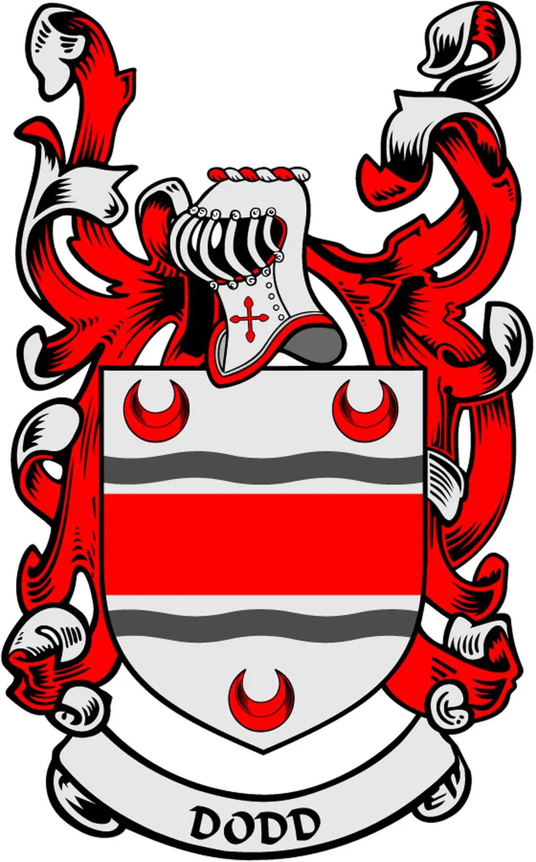 Dodd family crest coat of arms magnet with red and white shield and black accents