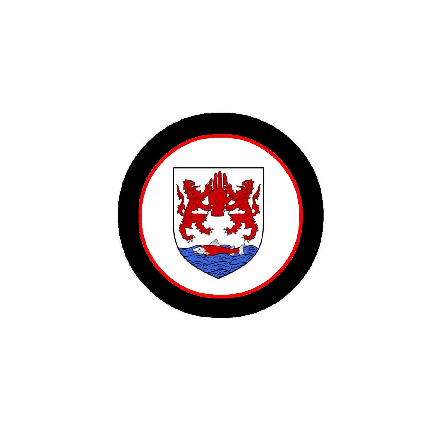 3-inch round crest magnet with red lion and blue wave coat-of-arms