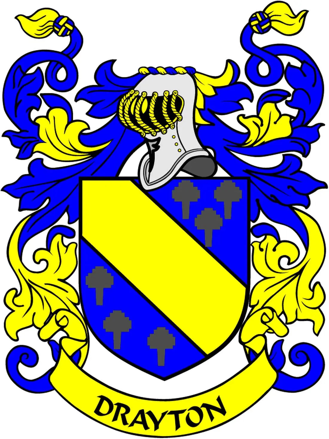 Drayton family crest coat of arms arms magnet with blue shield and DRAYTON ribbon