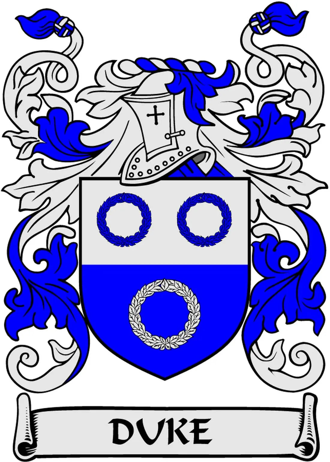 3-inch Duke family crest arms magnet with blue and white shield and scroll details