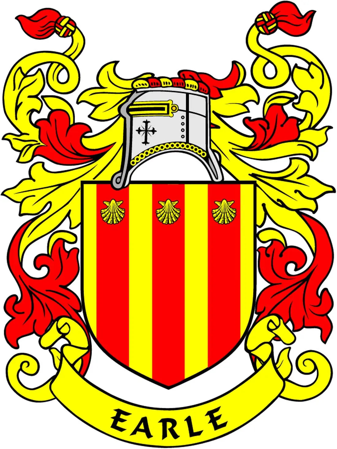 Family crest coat of arms magnet, 3-inch: red and yellow shield with crest and scrolls