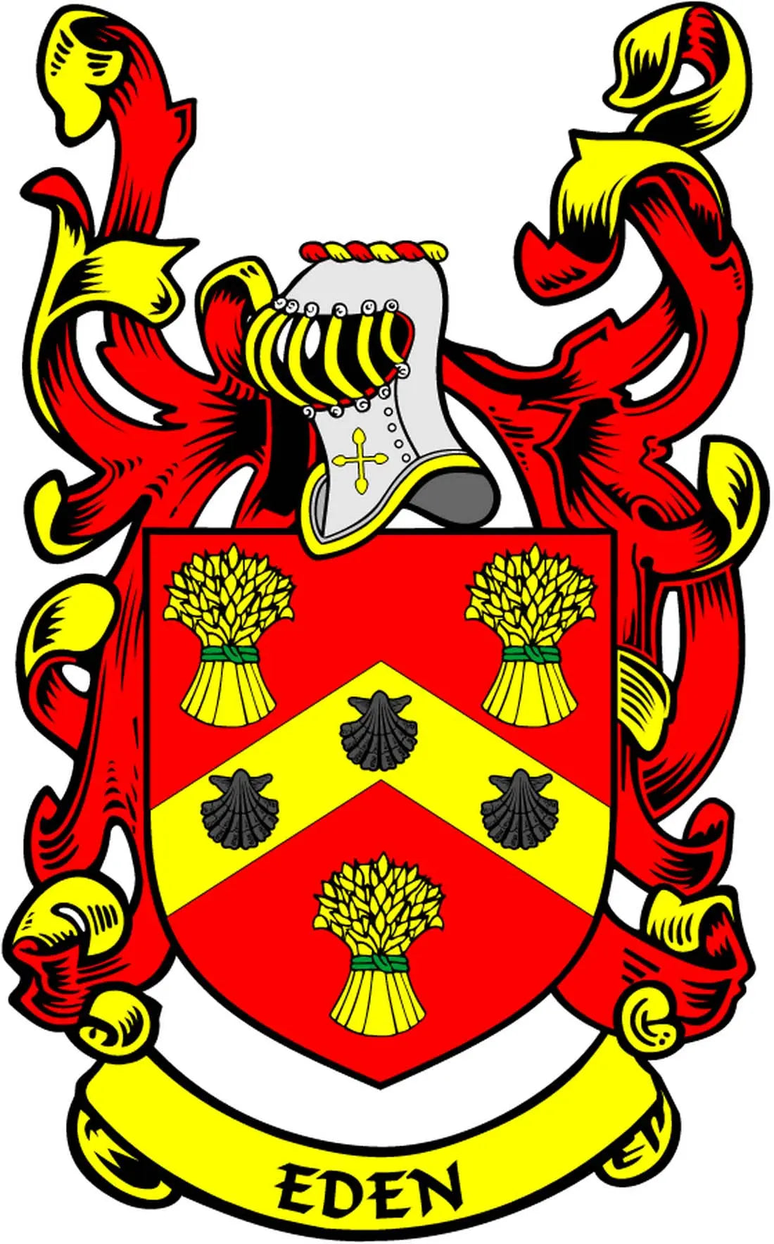 Eden family crest coat-of-arms magnet with red-and-yellow shield and EDEN banner