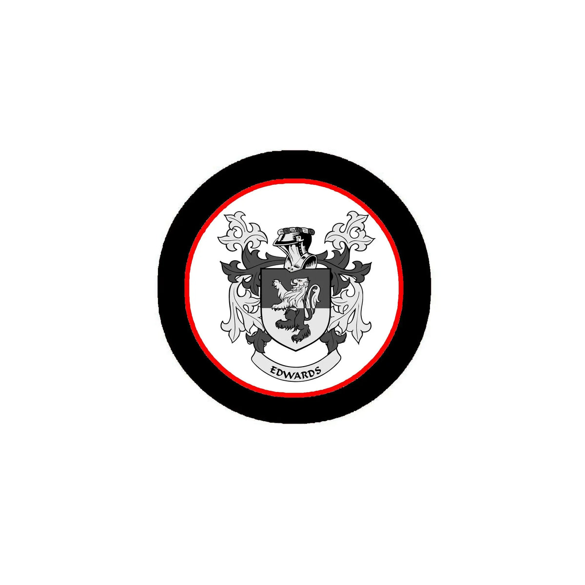 3-inch circular Edwards crest coat arms magnet, black and red with gray emblem