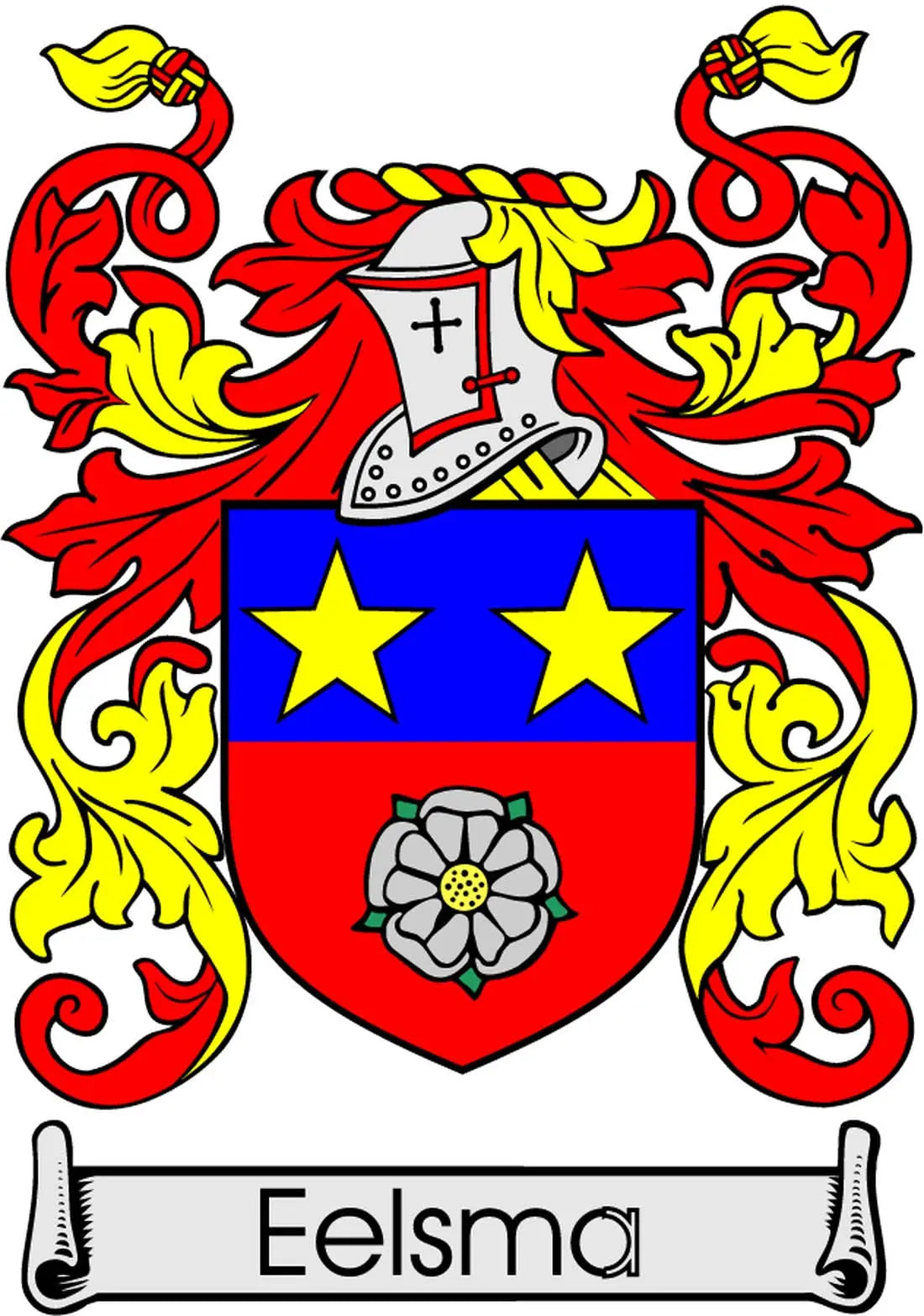 Eelsma family crest magnet with blue shield, yellow stars, and Eelsma scroll, 3-inch