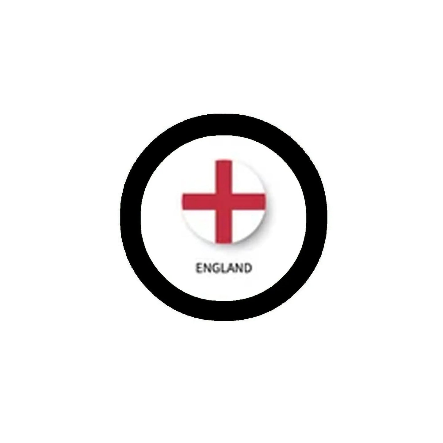 1.25-inch England flag pinback button with circular black border and red cross, 'ENGLAND' text