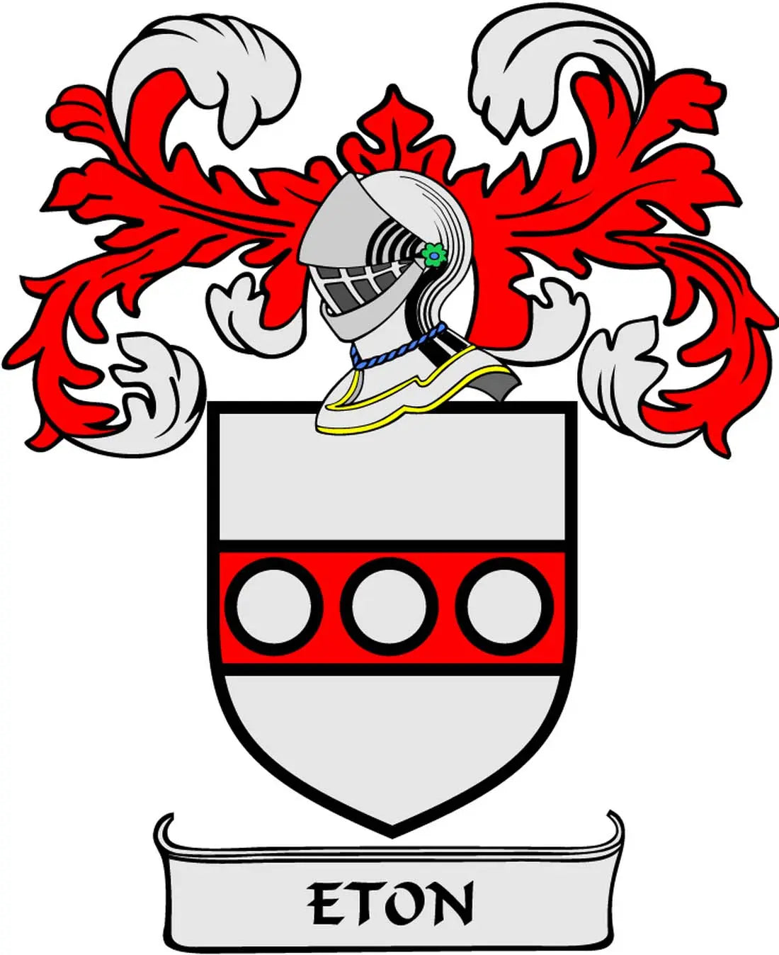 Eton family crest coat of arms magnet with red flames and shield, 3-inch