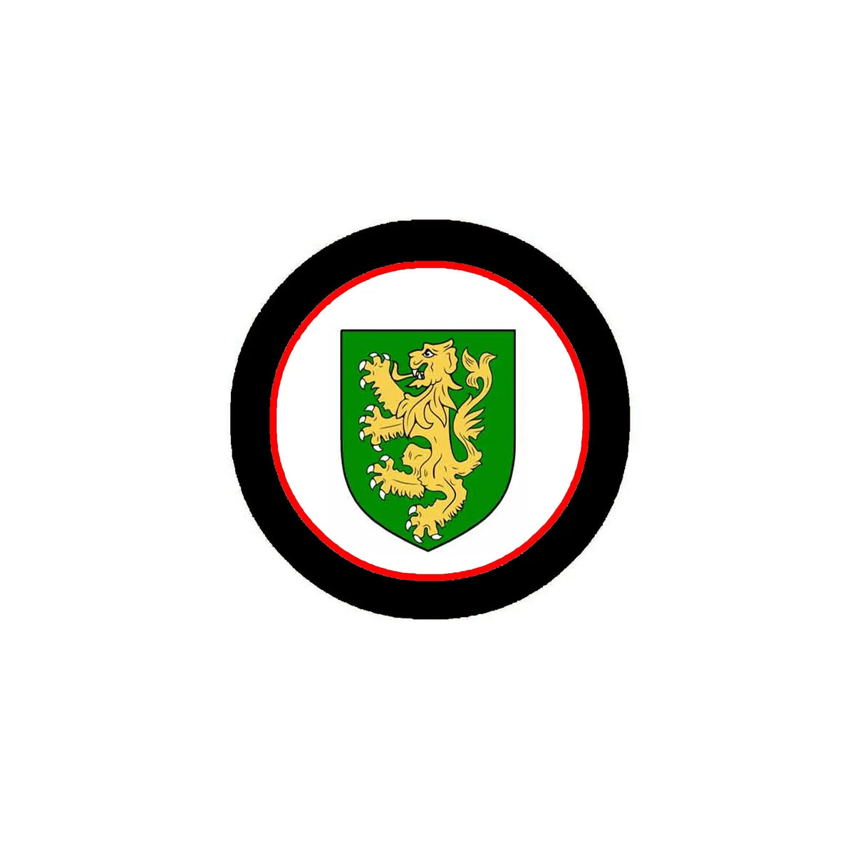 3-inch coat of arms crest magnet with circular black and red ring, green shield
