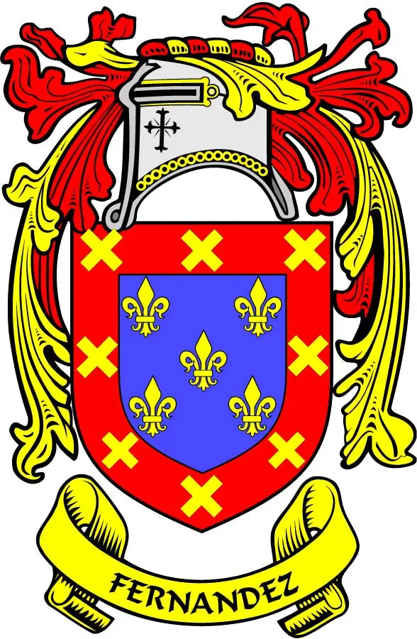 3-inch Fernandez family crest magnet with red/blue shield and FERNANDEZ ribbon
