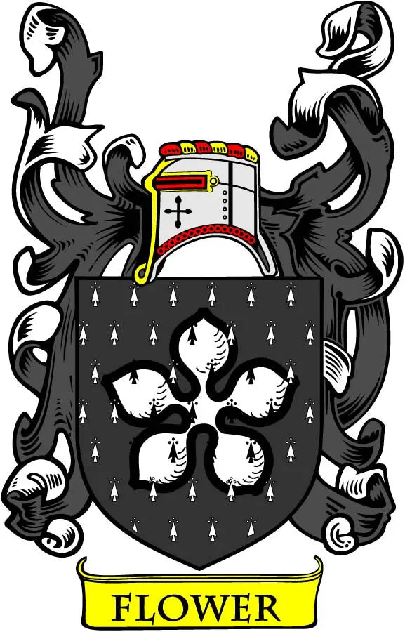 3-inch coat of arms family crest magnet with shield design and FLOWER banner