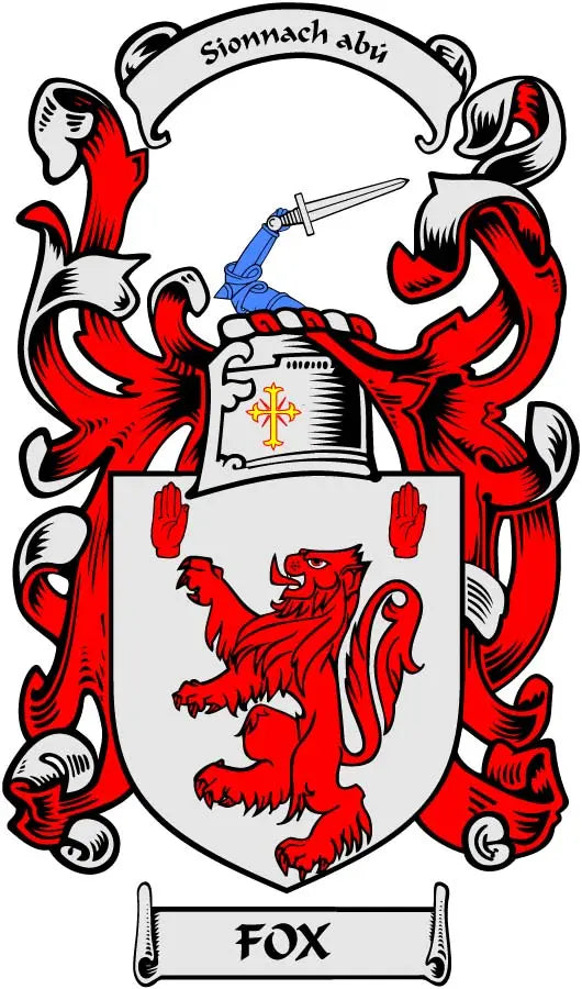 Fox family crest magnet with shield and red-black design and FOX banner