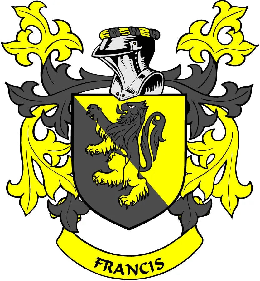 3-inch family crest arms magnet with lion shield and banner text FRANCIS