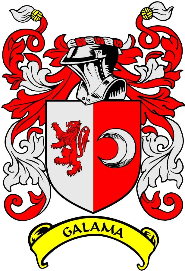 3-inch Galama family crest coat-of-arms magnet with red-and-white shield and banner