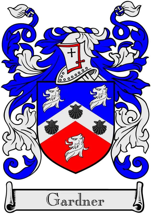 3-inch Gardner family crest coat arms magnet, blue and red shield with lion and cross