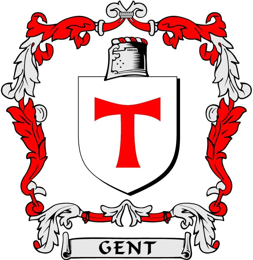 Gent crest arms magnet: shield with red T and GENT banner.