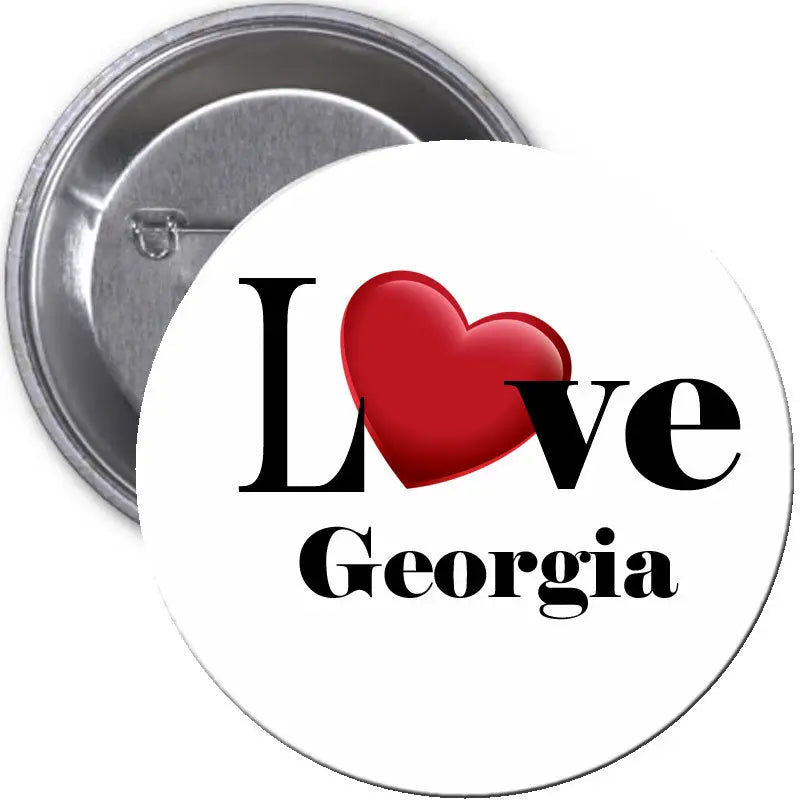 Love Georgia 2.25-inch pinback button with red heart and black lettering