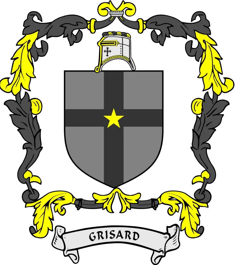Grisard family crest coat of arms magnet with gray shield and GRISARD banner