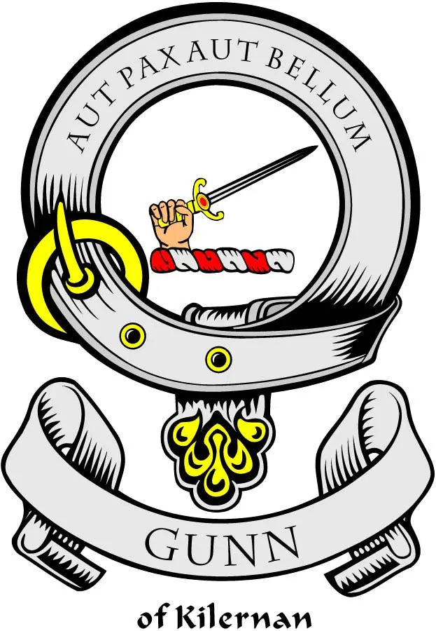 Round coat of arms magnet with helmet crest and 'GUNN' lettering, 3-inch