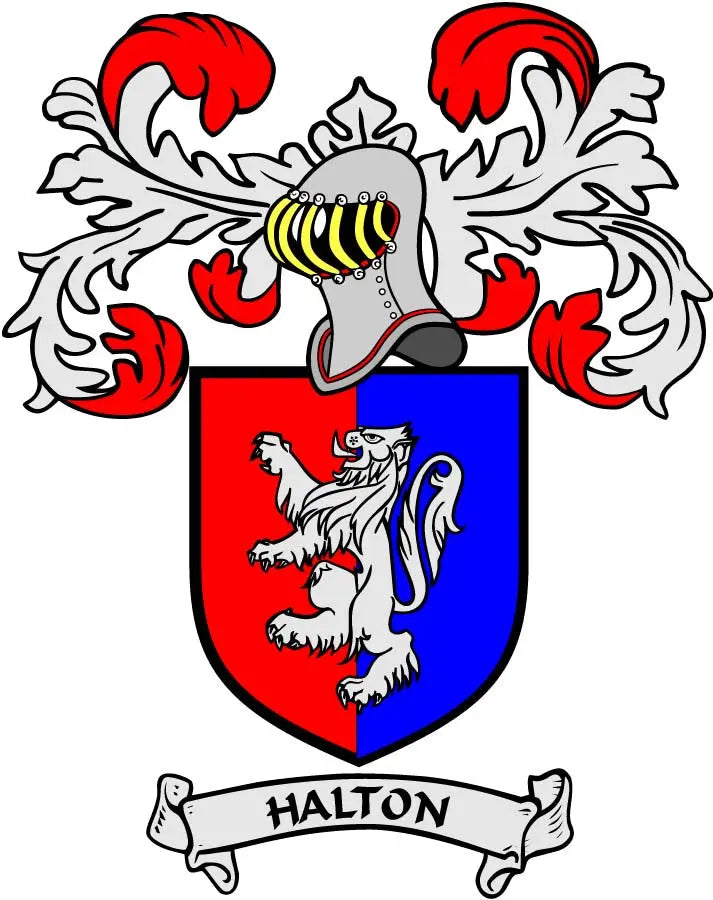 Halton coat of arms magnet with red lion shield and HALTON ribbon banner
