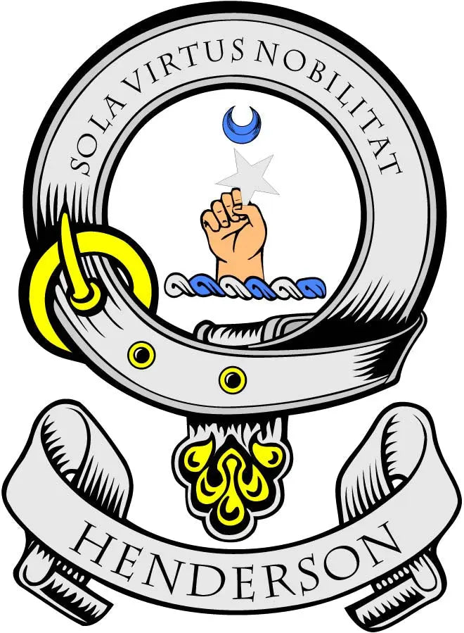 Henderson family crest coat-of-arms magnet, circular badge with “HENDERSON” text