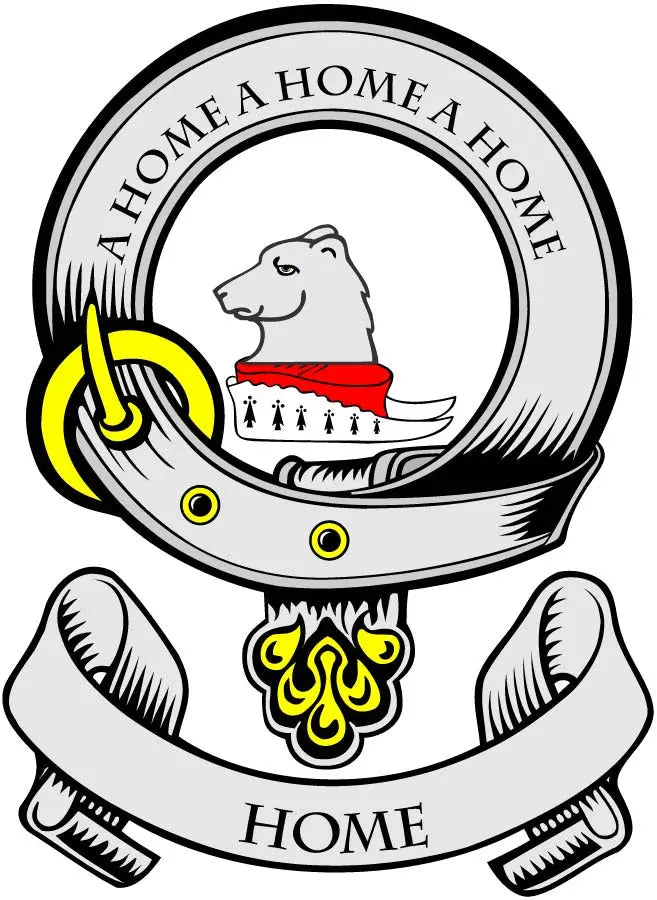 3-inch round home crest arms magnet with HOME text, dog graphic, candles and flame accents