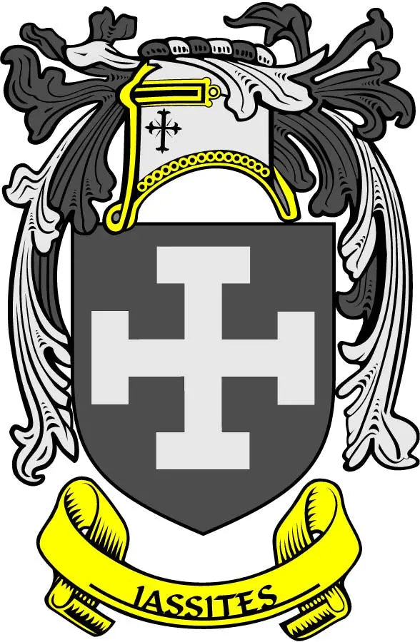 3-inch Iassites family crest coat of arms magnet with gray shield and yellow trim