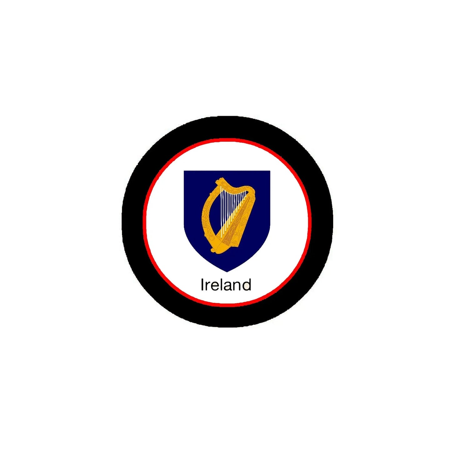 Circular Ireland family crest coat of arms magnet, blue shield with gold harp