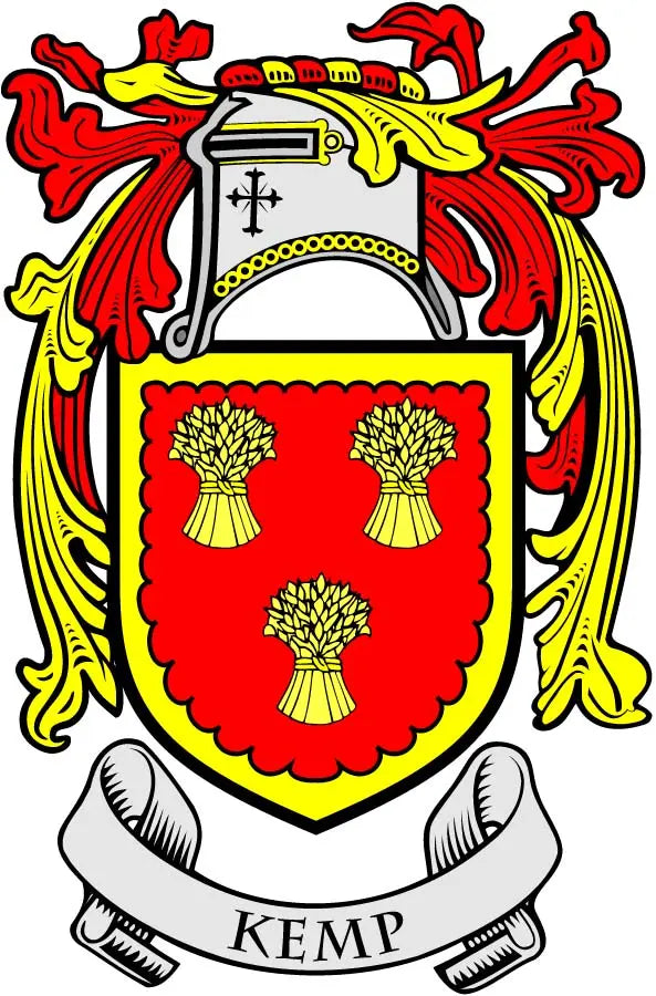 3-inch Kemp family crest coat of arms magnet, red shield with gold tree