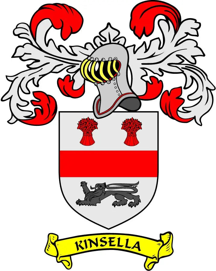 Kinsella family crest coat of arms pinback with red and white shield and banner