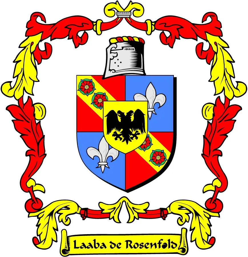 Coat of arms crest magnet with shield and ribbon, Laaba de Rosenfolds