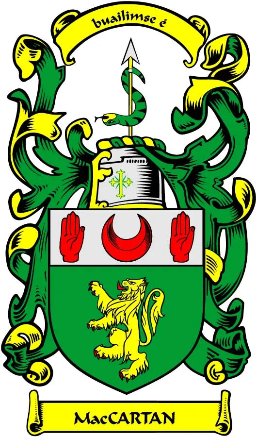 MacCARTAN family crest coat of arms magnet with green, yellow shield and lion