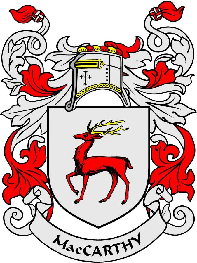 MacCarthy family crest coat-of-arms magnet with shield and red deer illustration
