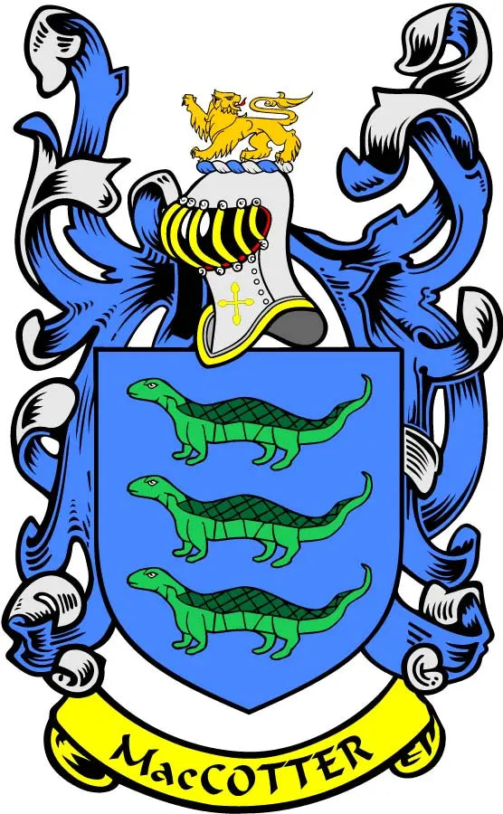 MacCotter family crest coat arms magnet with blue shield and green crocodiles