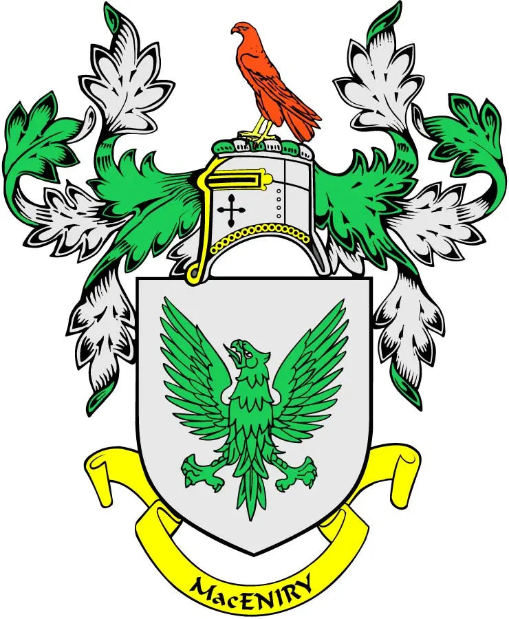 Family crest coat of arms magnet with shield and green winged bird