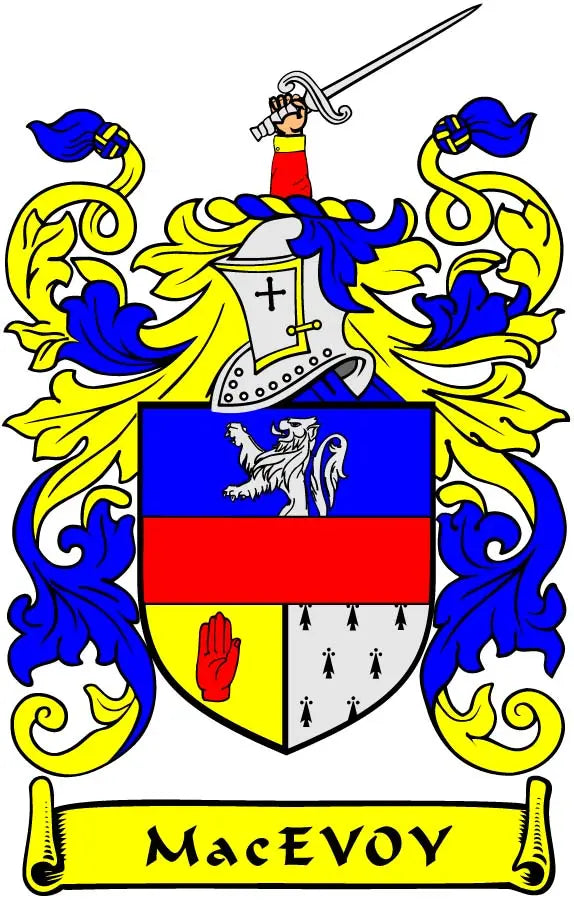 3-inch MacEvoy family crest coat-of-arms magnet with shield, lion, and banner