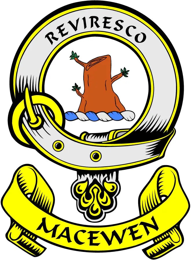 MacEwen family crest coat arms magnet with circular yellow-bordered design