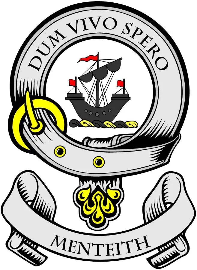 3-inch Menteith family crest arms round magnet with ship and crossed weapons graphic