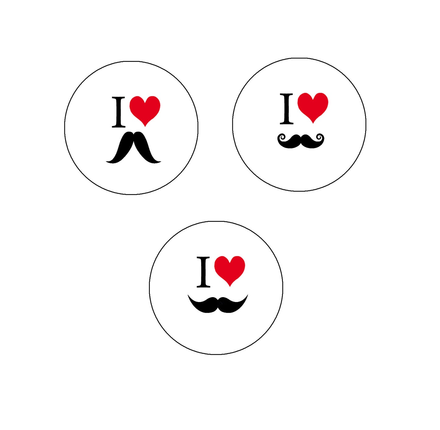 3 Pcs Moustache Collection Pinback 1.25"