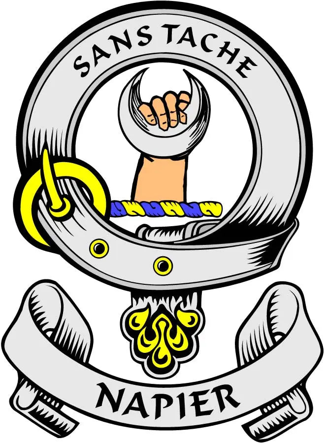 Round Napier crest magnet with helmet and claws in a coat-of-arms seal