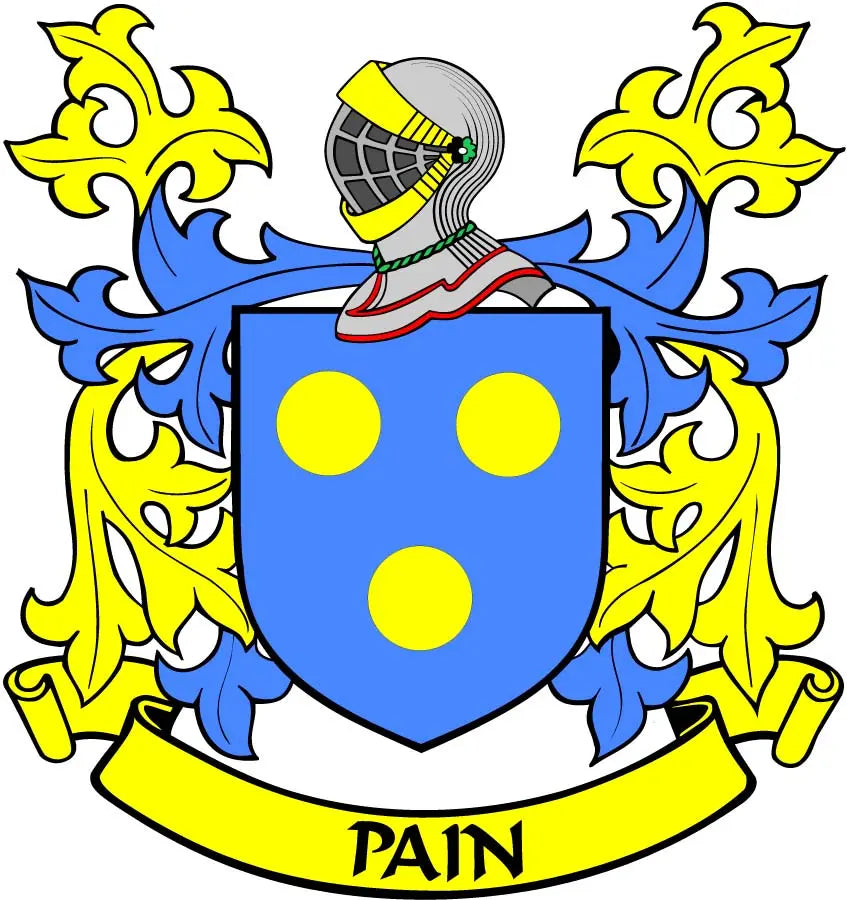 Coat of arms magnet: blue shield with yellow/blue lions, helmet, and PAIN