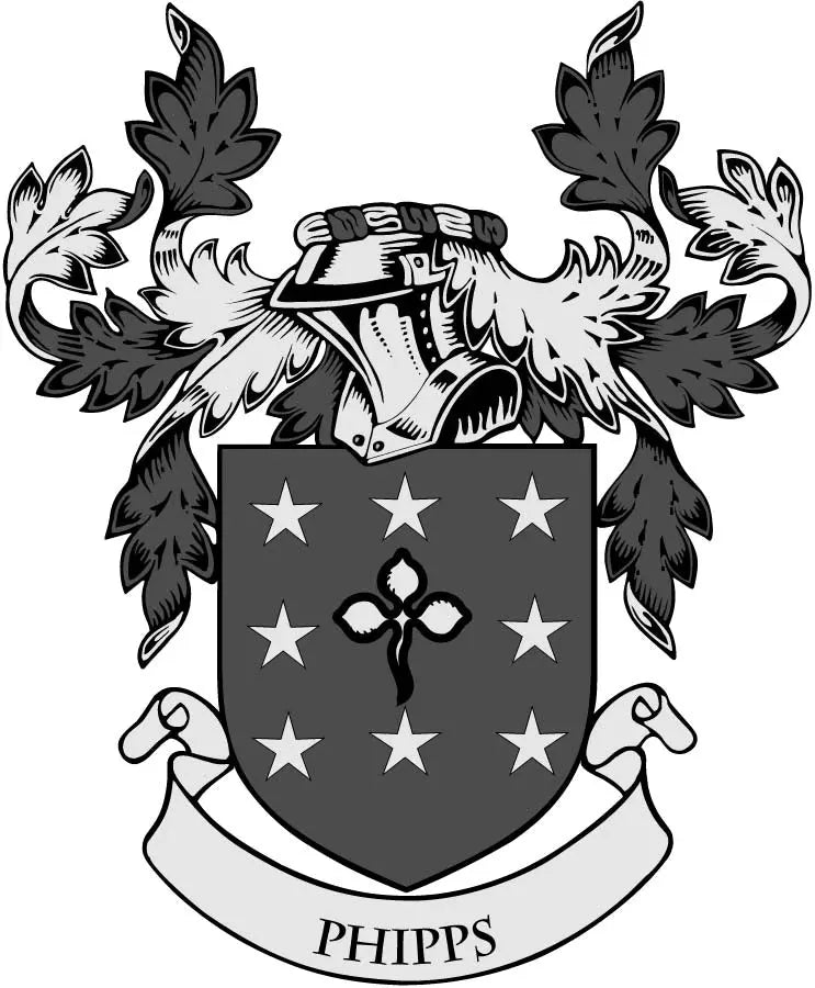 Family crest coat-of-arms magnet with shield stars and Phipps banner