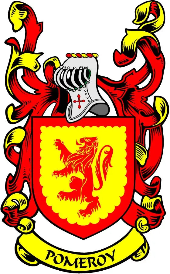 Family crest coat arms magnet with yellow and red shield and lion design
