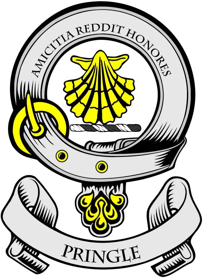 3-inch round coat arms magnet with scallop crest and PRINGLE lettering