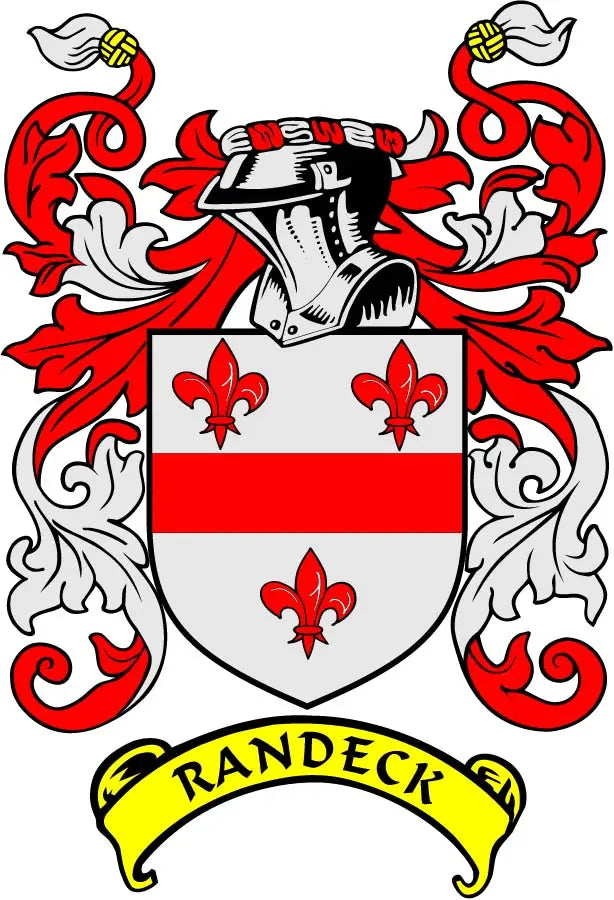 Randeck family crest coat arms magnet with red ribbon reading GRANDECK
