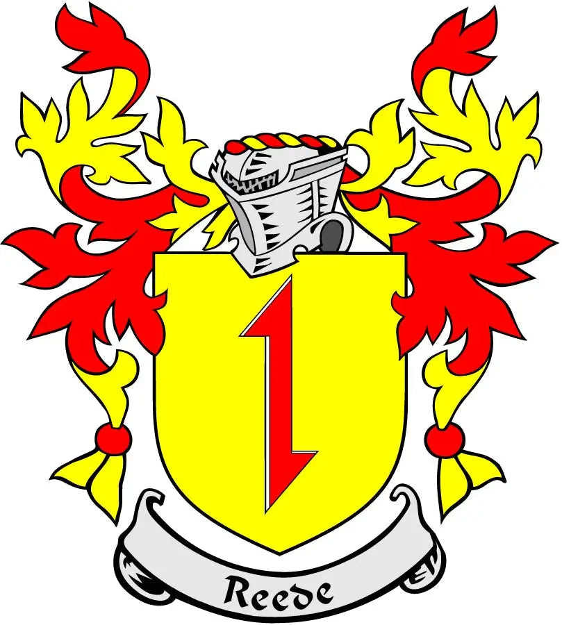 Family crest magnet with yellow shield, red and yellow wings, black-and-white helmet