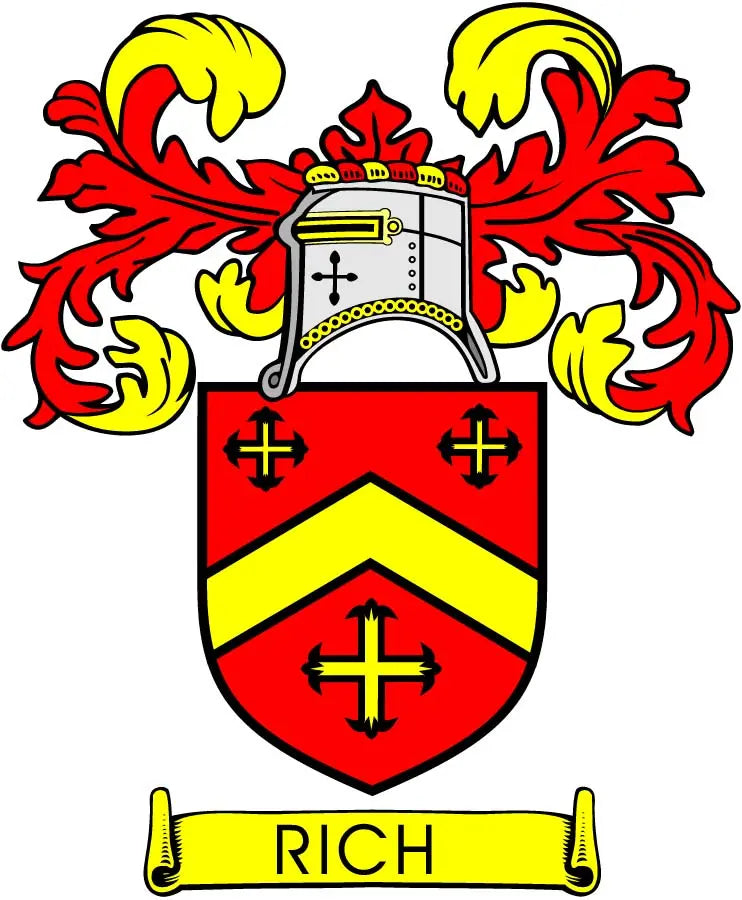 Rich family crest coat arms magnet, 3-inch, shield design with RICH banner