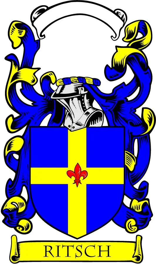 RITSCH family crest coat-arms magnet with blue and yellow shield and banner